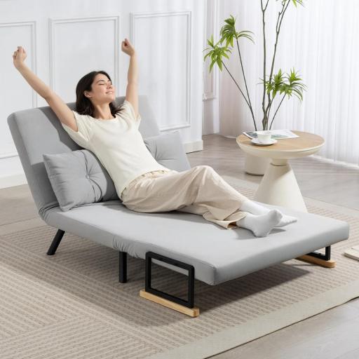 Sofá Cama Convertible 4 en 1 Sofá Cama 2 Plazas Plegable Respaldo Ajustable de 5 Niveles Almohadas 102x73x81cm Gris [3]
