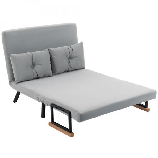 Sofá Cama Convertible 4 en 1 Sofá Cama 2 Plazas Plegable Respaldo Ajustable de 5 Niveles Almohadas 102x73x81cm Gris [9]