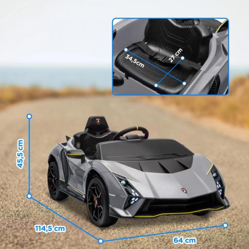 Coche Eléctrico para Niños Lamborghini Autentica con Batería 12V Mando a Distancia Faros Bocina Arranque Suave y Música MP3 Gris [2]