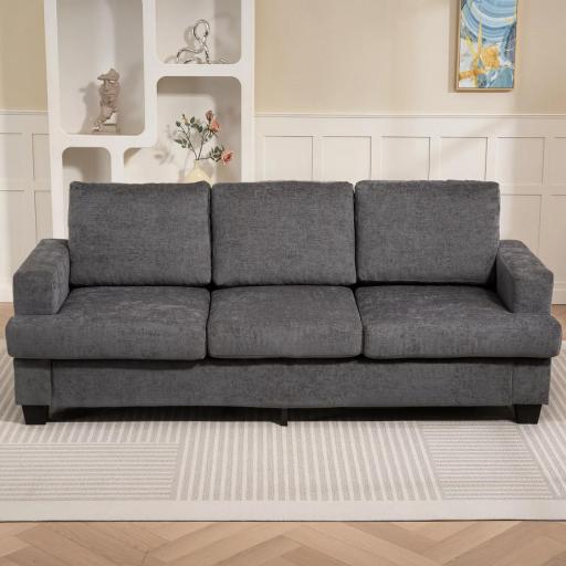 Sofá de 3 Plazas Tapizado en Chenilla Acolchado Grueso Estructura de Acero Diseño Moderno 213x82x90 cm Gris [7]