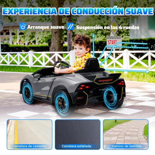 Coche Eléctrico para Niños Lamborghini Autentica con Batería 12V Mando a Distancia Faros Bocina Arranque Suave y Música MP3 Gris [1]