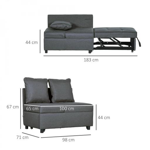 Sofá Cama de 1 Plaza con Respaldo Ajustable Sillón Cama Individual con Almohadas para Dormitorio Apartamento Gris [1]