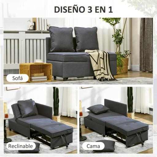 Sofá Cama de 1 Plaza con Respaldo Ajustable Sillón Cama Individual con Almohadas para Dormitorio Apartamento Gris [3]