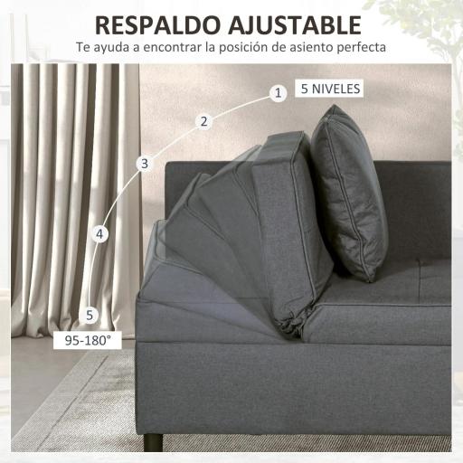 Sofá Cama de 1 Plaza con Respaldo Ajustable Sillón Cama Individual con Almohadas para Dormitorio Apartamento Gris [2]