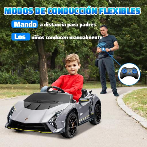 Coche Eléctrico para Niños Lamborghini Autentica con Batería 12V Mando a Distancia Faros Bocina Arranque Suave y Música MP3 Gris [3]
