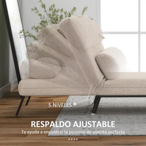 Sofá Cama Individual Plegable con Respaldo Ajustable de 5 Niveles Cojín y Tapizado de Lino Sintético 75x70x75 cm Beige [6]