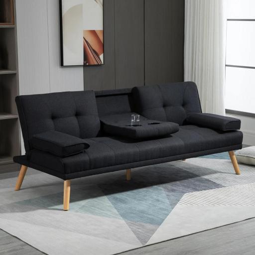 Sofá Cama 3 Plazas Plegable con Respaldo Ajustable de 3 Niveles Reposabrazos Desmontable 181x77x78 cm Gris Oscuro