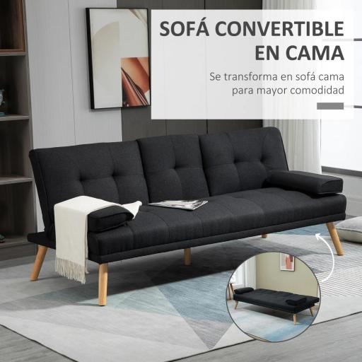 Sofá Cama 3 Plazas Plegable con Respaldo Ajustable de 3 Niveles Reposabrazos Desmontable 181x77x78 cm Gris Oscuro [2]