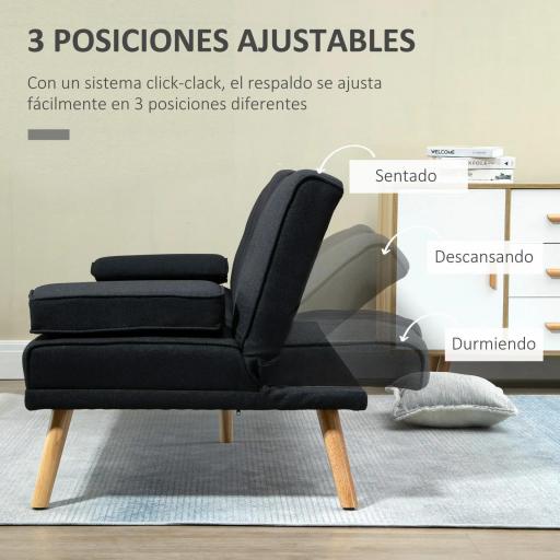 Sofá Cama 3 Plazas Plegable con Respaldo Ajustable de 3 Niveles Reposabrazos Desmontable 181x77x78 cm Gris Oscuro [4]