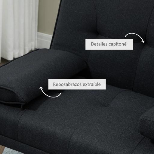 Sofá Cama 3 Plazas Plegable con Respaldo Ajustable de 3 Niveles Reposabrazos Desmontable 181x77x78 cm Gris Oscuro [5]