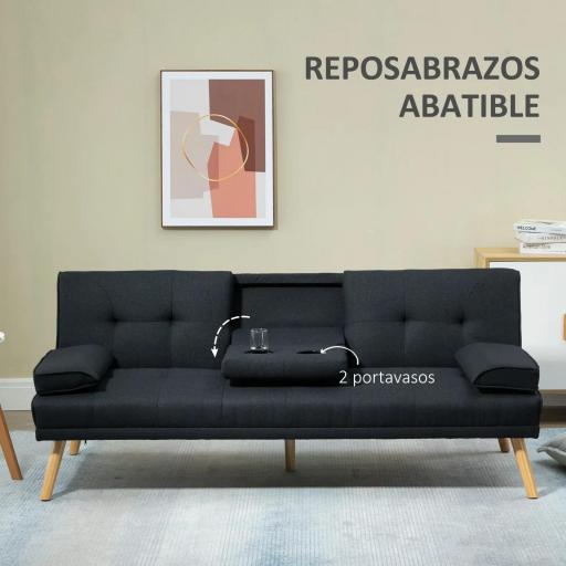 Sofá Cama 3 Plazas Plegable con Respaldo Ajustable de 3 Niveles Reposabrazos Desmontable 181x77x78 cm Gris Oscuro [3]