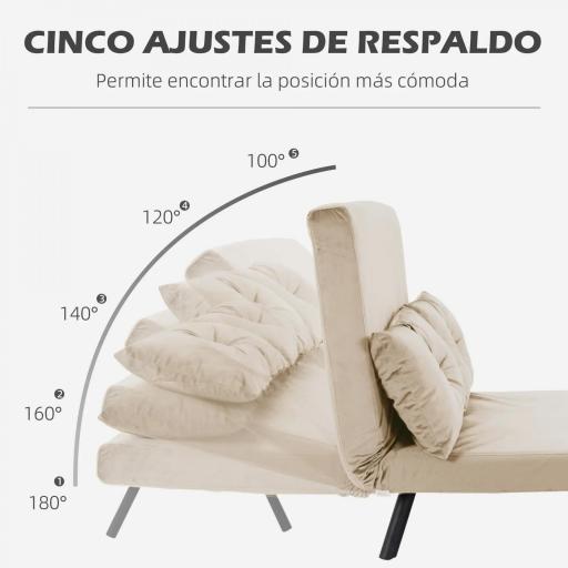 Sofá Cama Convertible 4 en 1 Sillón Cama 2 Plazas Plegable Respaldo Ajustable de 5 Niveles Almohadas 102x73x81cm Beige [3]