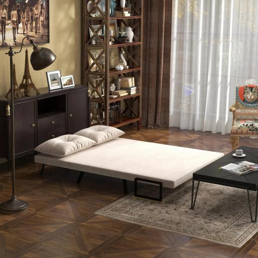 Sofá Cama Convertible 4 en 1 Sillón Cama 2 Plazas Plegable Respaldo Ajustable de 5 Niveles Almohadas 102x73x81cm Beige [5]