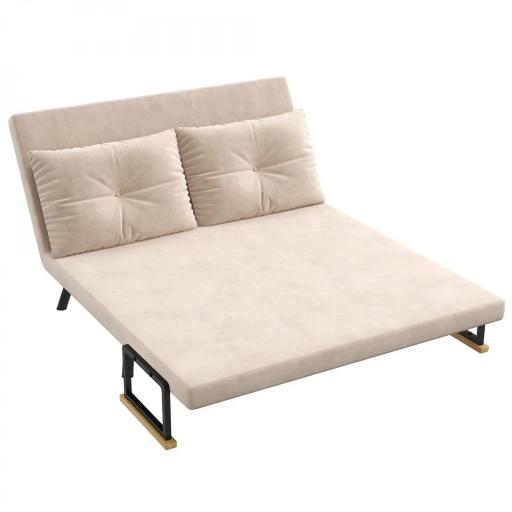 Sofá Cama Convertible 4 en 1 Sillón Cama 2 Plazas Plegable Respaldo Ajustable de 5 Niveles Almohadas 102x73x81cm Beige [8]