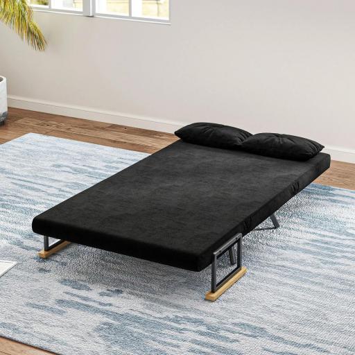 Sofá Cama Convertible 4 en 1 Sillón Cama 2 Plazas Plegable Respaldo Ajustable de 5 Niveles Almohadas 102x73x81cm Negro [7]