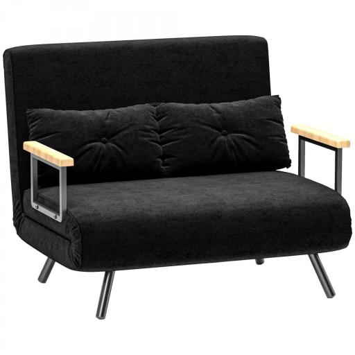Sofá Cama Convertible 4 en 1 Sillón Cama 2 Plazas Plegable Respaldo Ajustable de 5 Niveles Almohadas 102x73x81cm Negro [8]
