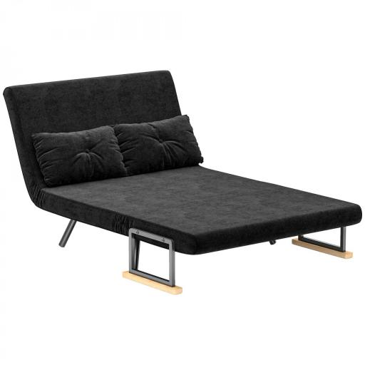 Sofá Cama Convertible 4 en 1 Sillón Cama 2 Plazas Plegable Respaldo Ajustable de 5 Niveles Almohadas 102x73x81cm Negro [9]