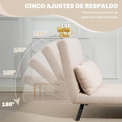 Sofá Cama Convertible 3 en 1 Sillón Cama 2 Plazas Plegable Respaldo Ajustable de 5 Niveles Almohadas 102x73x81cm Beige [2]