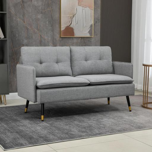 Sofá de Salón de 2 Plazas Moderno con 4 Cojines Reposabrazos y Patas de Acero Carga 240 kg 139x68x80 cm Gris