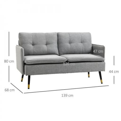 Sofá de Salón de 2 Plazas Moderno con 4 Cojines Reposabrazos y Patas de Acero Carga 240 kg 139x68x80 cm Gris [1]