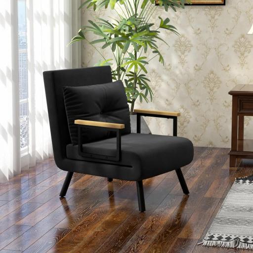Sofá Cama Individual Plegable Silla Cama Convertible 4 en 1 Respaldo Ajustable de 5 Niveles y Almohada 63x73x81 cm Negro