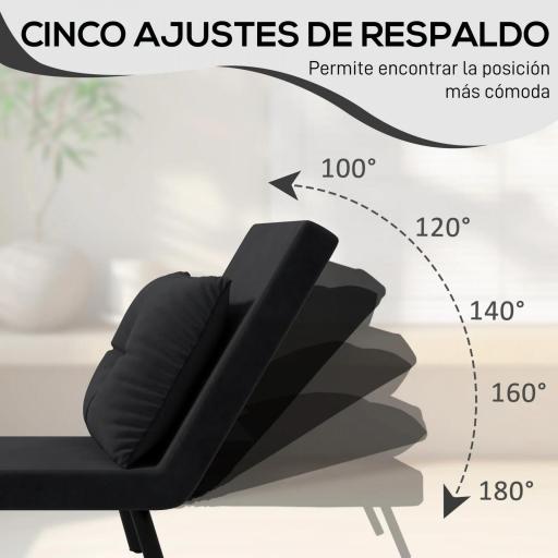 Sofá Cama Individual Plegable Silla Cama Convertible 4 en 1 Respaldo Ajustable de 5 Niveles y Almohada 63x73x81 cm Negro [2]