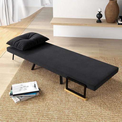 Sofá Cama Individual Plegable Silla Cama Convertible 4 en 1 Respaldo Ajustable de 5 Niveles y Almohada 63x73x81 cm Negro [5]