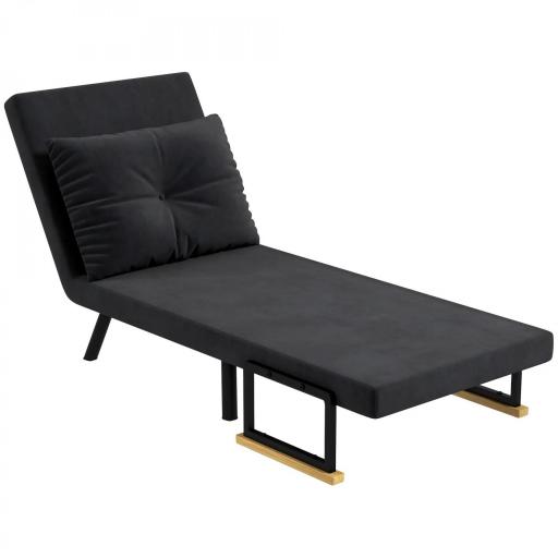 Sofá Cama Individual Plegable Silla Cama Convertible 4 en 1 Respaldo Ajustable de 5 Niveles y Almohada 63x73x81 cm Negro [8]