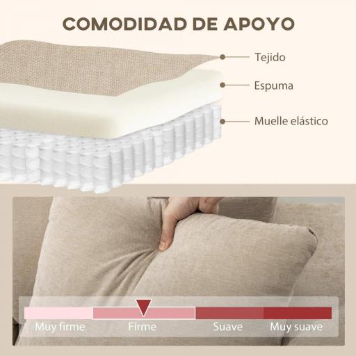 Sofá Chaise Longue Reversible de 3 Plazas 2 Almohadas Tapizado en Lino Marco de Acero 242x156x87 cm Beige [5]