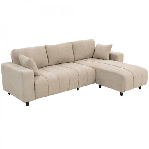 Sofá Chaise Longue Reversible de 3 Plazas 2 Almohadas Tapizado en Lino Marco de Acero 242x156x87 cm Beige [9]