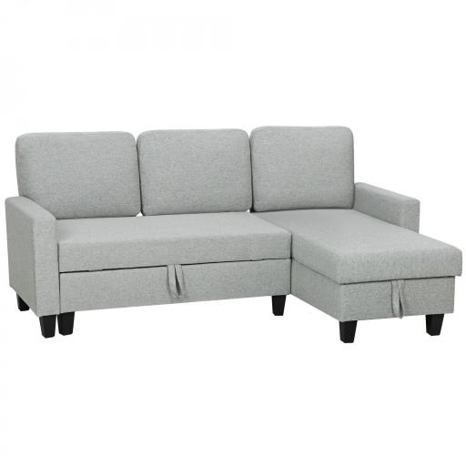 Sofá Cama Chaise Longue de 3 Plazas Chaise Longue Reversible Ambos Lados con Almacenaje con Fundas Removibles Gris [9]