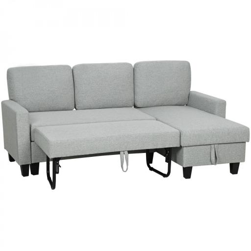 Sofá Cama Chaise Longue de 3 Plazas Chaise Longue Reversible Ambos Lados con Almacenaje con Fundas Removibles Gris [8]