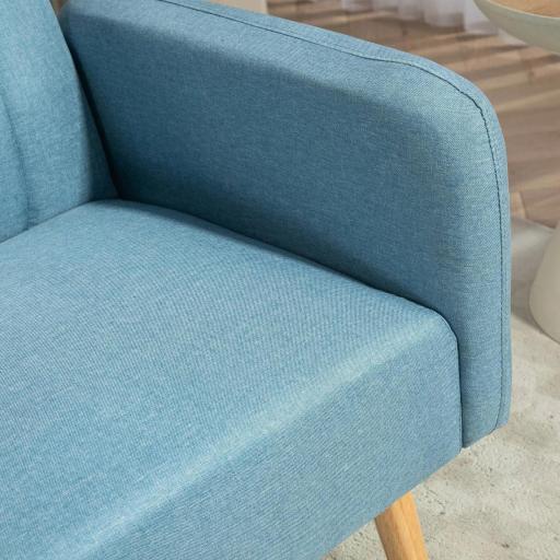 Sofá Cama de 3 Plazas Azul Polvo Tapizado en Lino Sintético con Respaldo Ajustable y Reposabrazos Desmontables 173x75x73 cm Azul Claro [3]