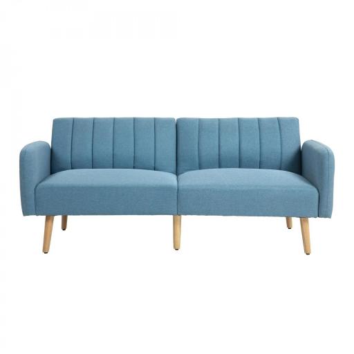 Sofá Cama de 3 Plazas Azul Polvo Tapizado en Lino Sintético con Respaldo Ajustable y Reposabrazos Desmontables 173x75x73 cm Azul Claro [9]