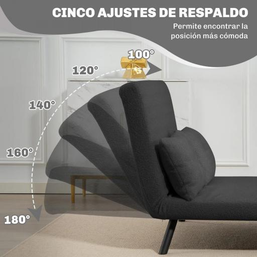 Sofá Cama Convertible 4 en 1 Sillón Cama 2 Plazas Plegable Respaldo Ajustable de 5 Niveles Almohadas 102x73x81cm Gris [3]