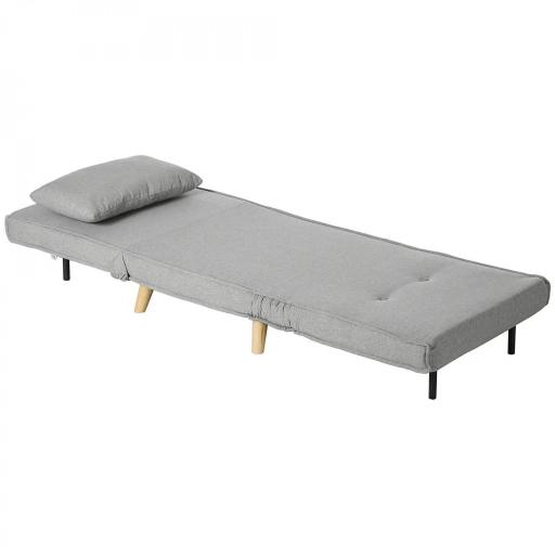 Sillón Cama Plegable Tapizado en Lino Sintético con Respaldo Ajustable en 6 Posiciones y Almohada 72x78x79 cm Gris [8]
