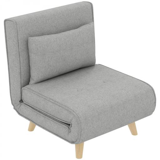 Sillón Cama Plegable Tapizado en Lino Sintético con Respaldo Ajustable en 6 Posiciones y Almohada 72x78x79 cm Gris [9]