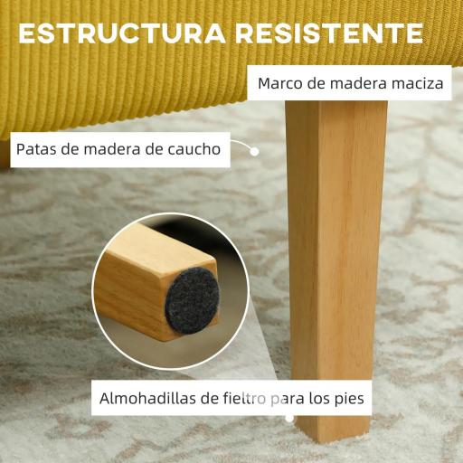 Sofá de 2 Plazas Tapizado en Pana con 2 Puertos USB 1 Puerto Tipo-C y Patas de Madera Carga 240 kg 110x60x85 cm Amarillo [3]