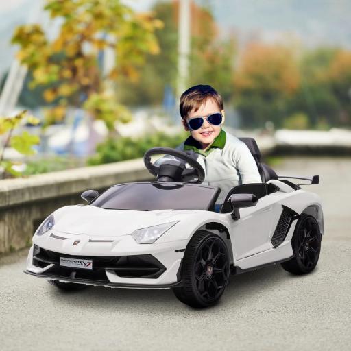 Coche Eléctrico Lamborghini para Niños Velocidad Max.5 km/h Puerta de Tijera con Control Remoto MP3 Blanco