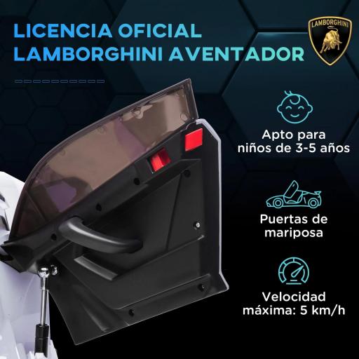 Coche Eléctrico Lamborghini para Niños Velocidad Max.5 km/h Puerta de Tijera con Control Remoto MP3 Blanco [2]