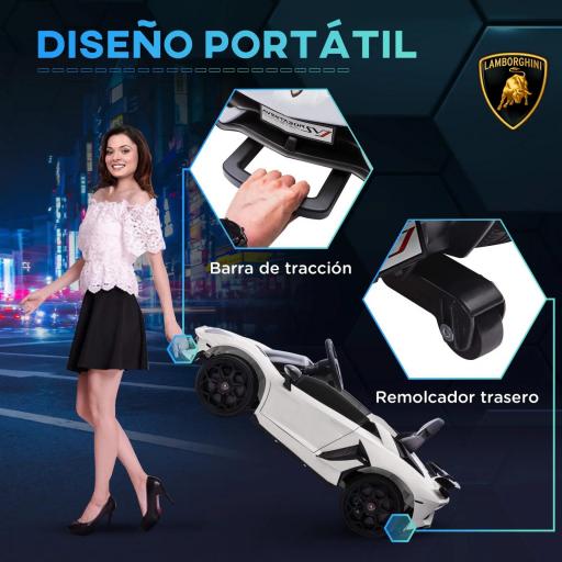 Coche Eléctrico Lamborghini para Niños Velocidad Max.5 km/h Puerta de Tijera con Control Remoto MP3 Blanco [7]