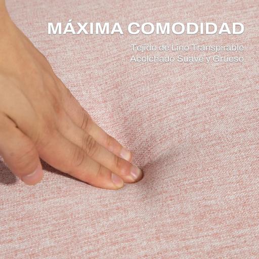 Sofá Cama de 3 Plazas Rosa Pastel Tapizado en Lino Sintético con Respaldo Ajustable y Reposabrazos Desmontables 173x75x73 cm Rosa [5]