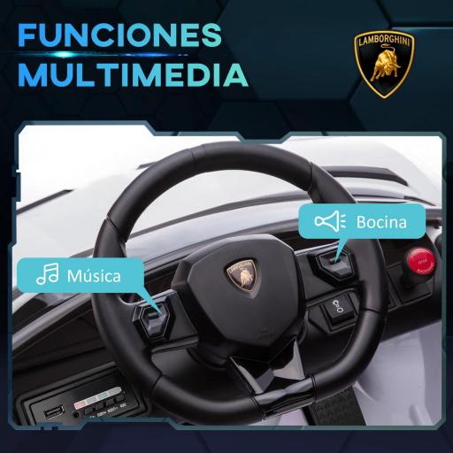 Coche Eléctrico Lamborghini para Niños Velocidad Max.5 km/h Puerta de Tijera con Control Remoto MP3 Blanco [5]