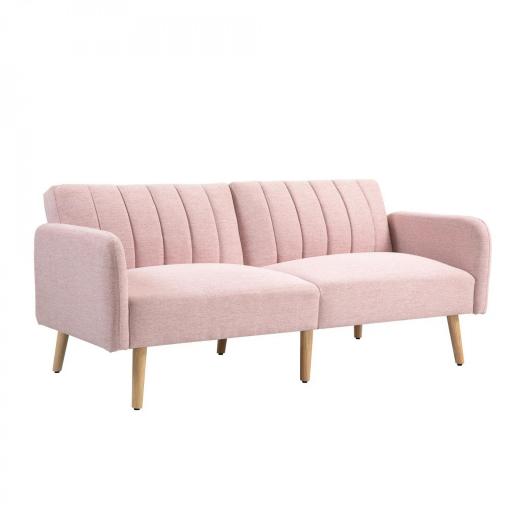 Sofá Cama de 3 Plazas Rosa Pastel Tapizado en Lino Sintético con Respaldo Ajustable y Reposabrazos Desmontables 173x75x73 cm Rosa [9]