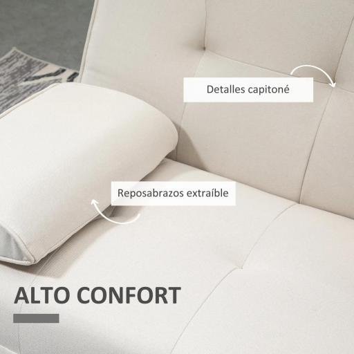 Sofá Cama 3 Plazas con Respaldo Ajustable de 3 Niveles Reposabrazos Desmontable 181x77x78 cm Beige [5]