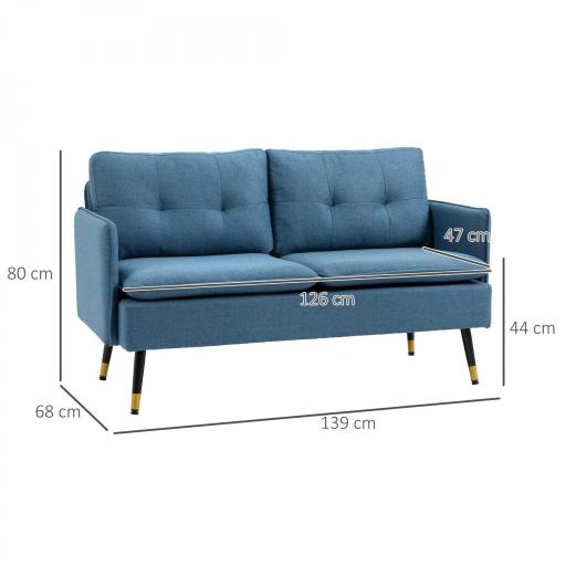 Sofá de Salón de 2 Plazas Moderno con 4 Cojines Reposabrazos y Patas de Acero Carga 240 kg 139x68x80 cm Azul [1]