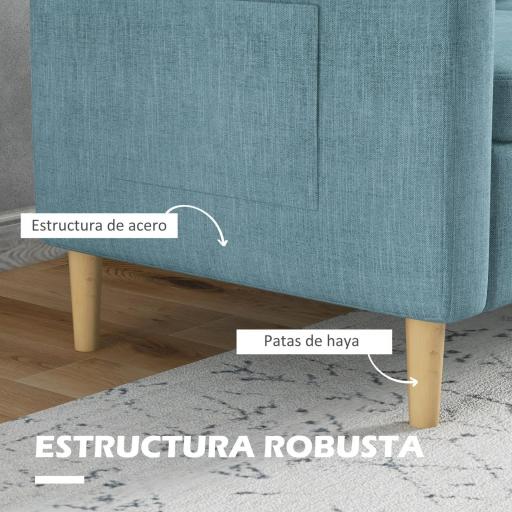 Sofá de 2 Plazas Tapizado en Poliéster con 2 Bolsillos Laterales Reposabrazos y Patas de Madera 143x76x83 cm Azul Claro [2]