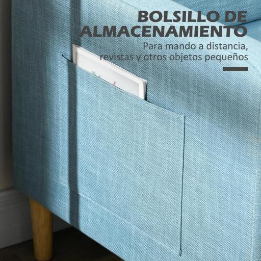 Sofá de 2 Plazas Tapizado en Poliéster con 2 Bolsillos Laterales Reposabrazos y Patas de Madera 143x76x83 cm Azul Claro [5]