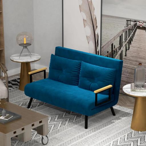 Sofá Cama Convertible 4 en 1 Sillón Cama 2 Plazas Plegable Respaldo Ajustable de 5 Niveles Almohadas 102x73x81 cm Azul