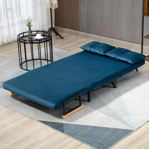 Sofá Cama Convertible 4 en 1 Sillón Cama 2 Plazas Plegable Respaldo Ajustable de 5 Niveles Almohadas 102x73x81 cm Azul [5]